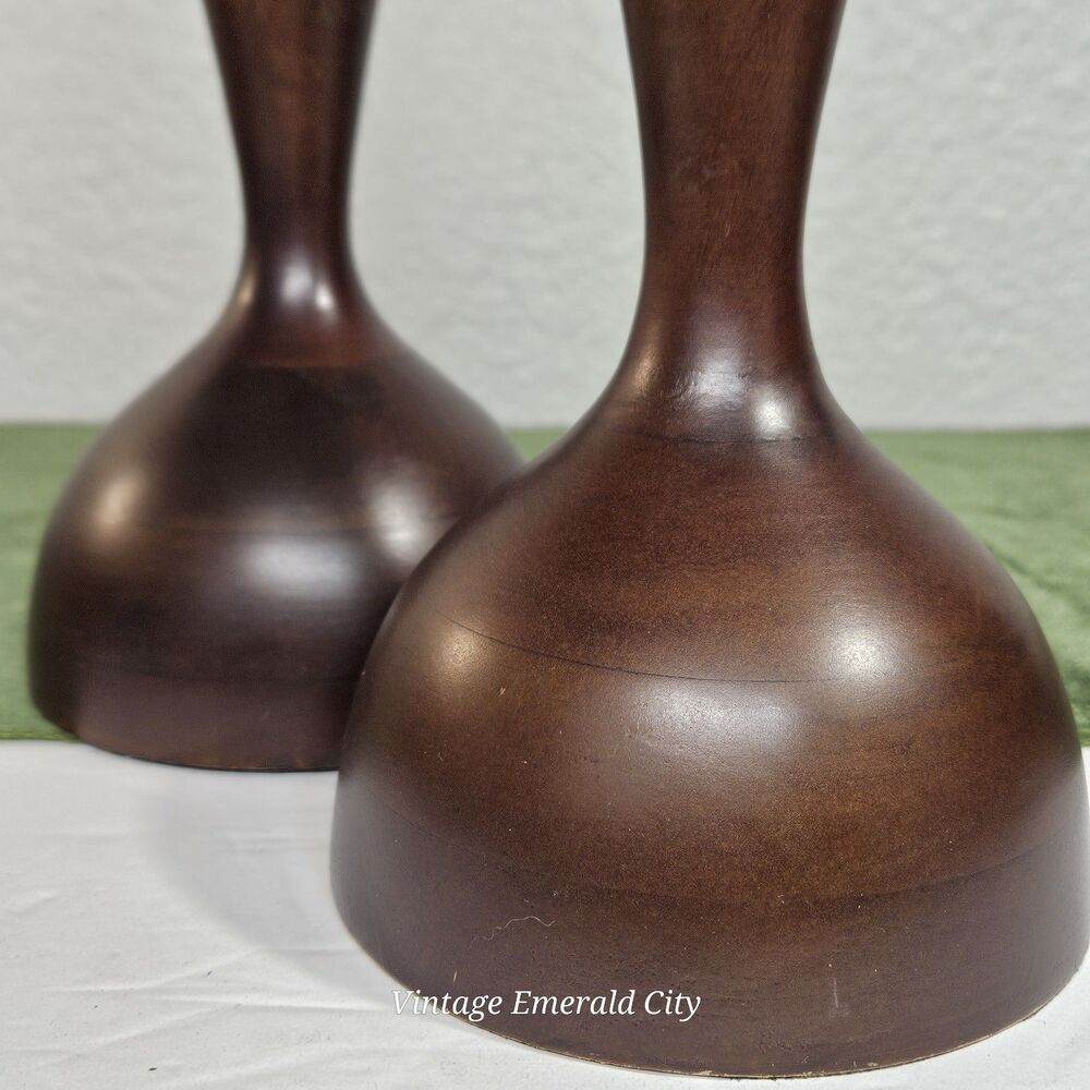 Vtg Tall Candle Holders Turned Dark Wood Set of 2 Felted Base Bohemia Candelabra - Picture 6 of 12